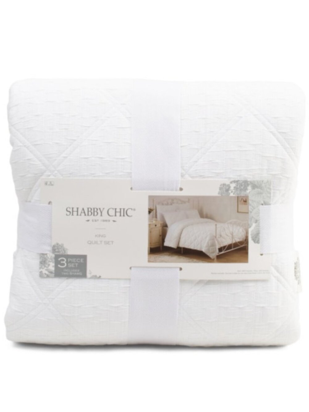 Shabby Chic White Quilt Set - 3 Piece